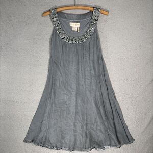 Laura Vann Women’s Size S Silk Gray Mini Dress Micro Pleat Layered Chiffon Jewel